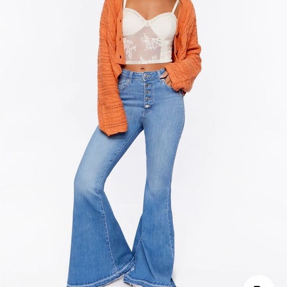 Forever 21 Denim - Forever 21 High-Rise Flare Mid Wash Button Up Denim Jeans Size 7